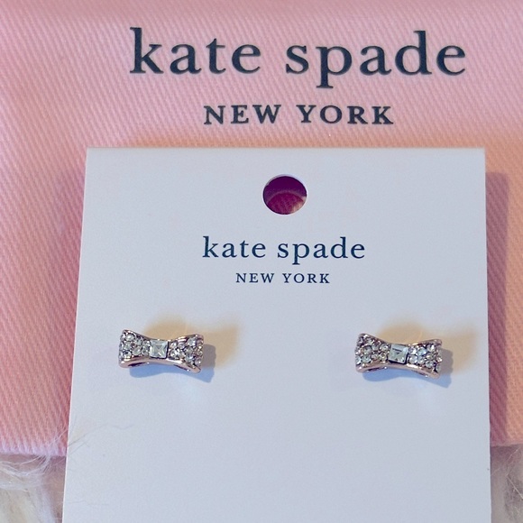kate spade Jewelry - Kate Spade Bow Earrings Rose Gold w/ Crystals and DustBag NWT